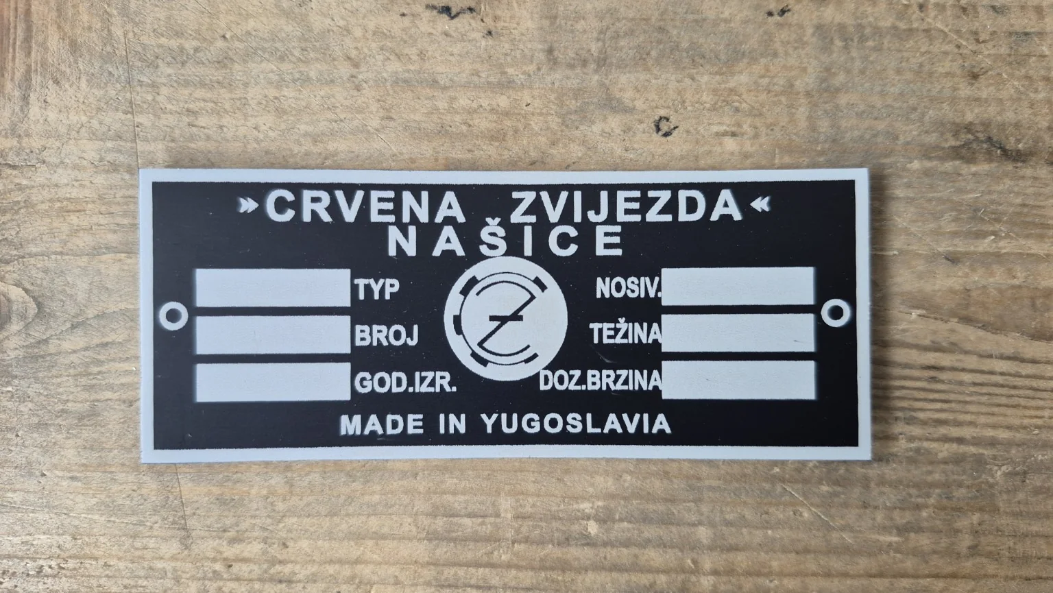 Crvena Zvijezda Našice identifikaciona pločica