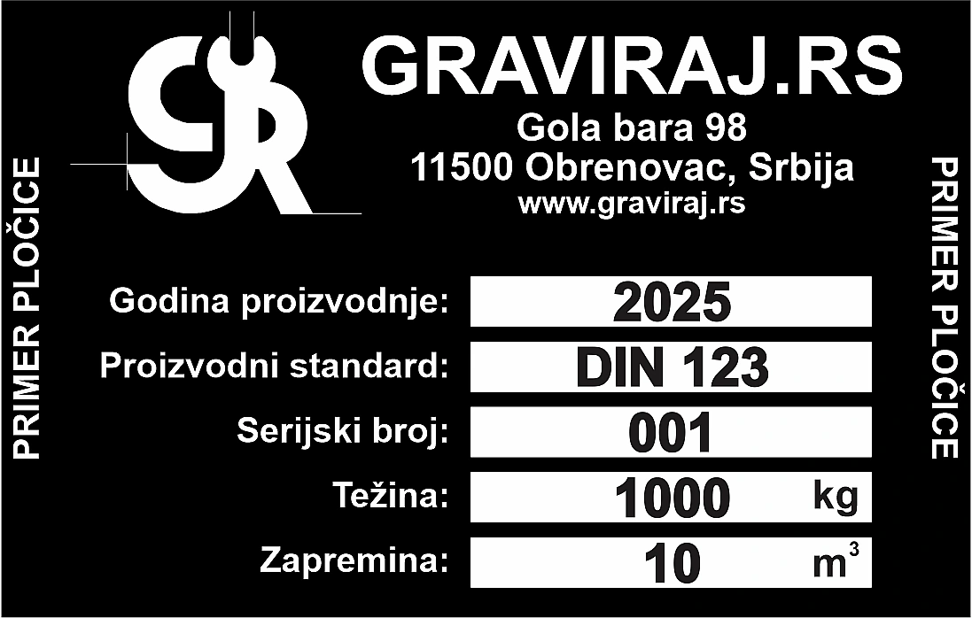 Primer Graviraj.rs identifikacione pločice na aluminijumskoj osnovi