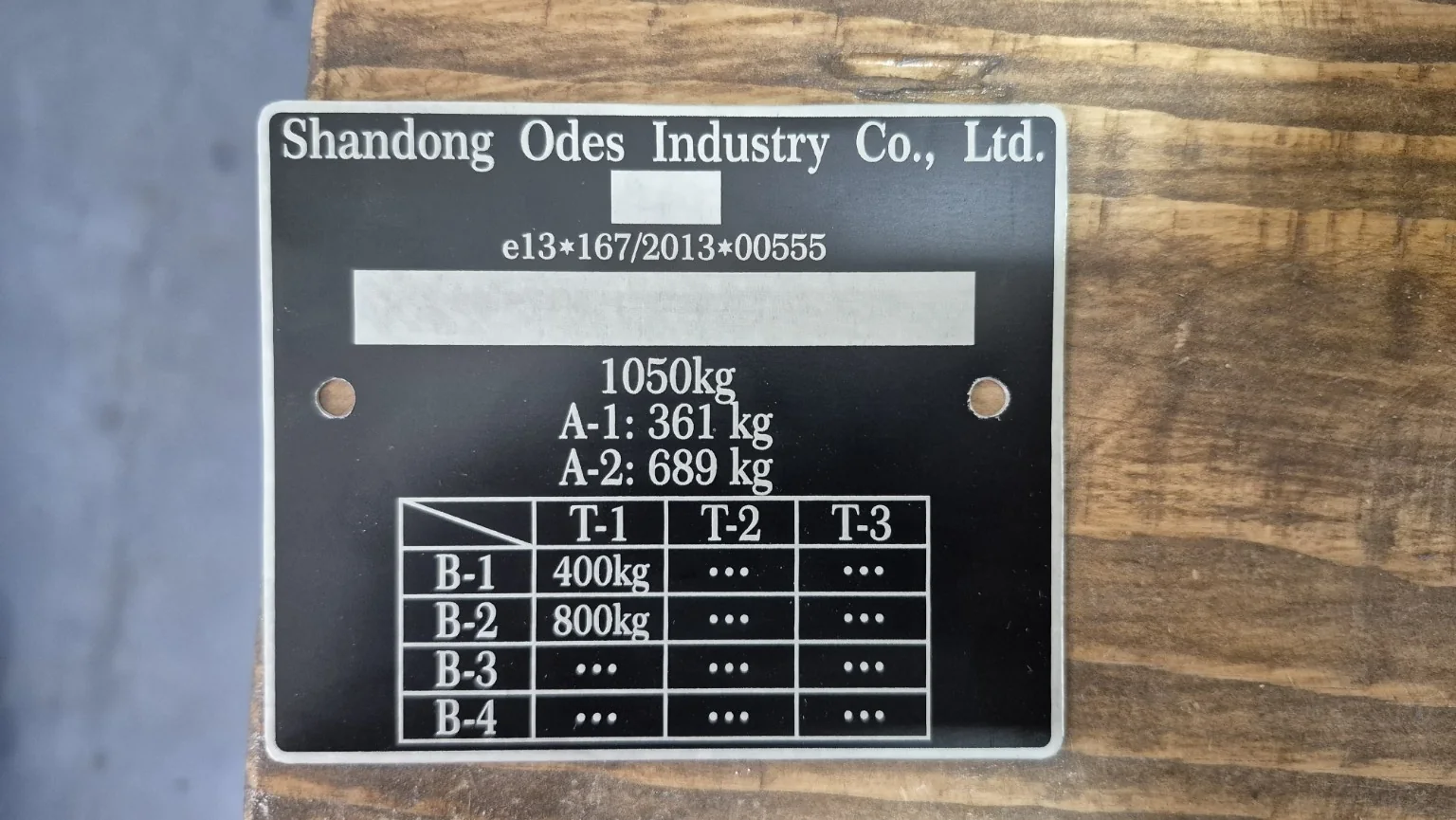 Shandong Odes Industry identifikaciona pločica